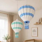 2'li Sıcak Hava Balonu Avize - Çocuk Odası Avizesi – Bebe Mavisi - Su Yeşili