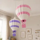2'li Sıcak Hava Balonu Avize - Çocuk Odası Avizesi – Pudra Pembe - Lila