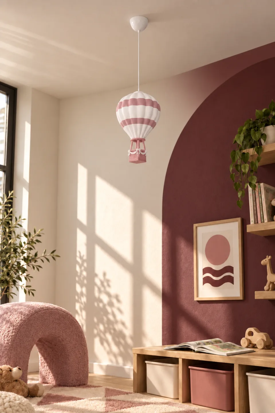 Pudra Pembe Sıcak Hava Balonu Avize kemerli duvarlı oyun odasında